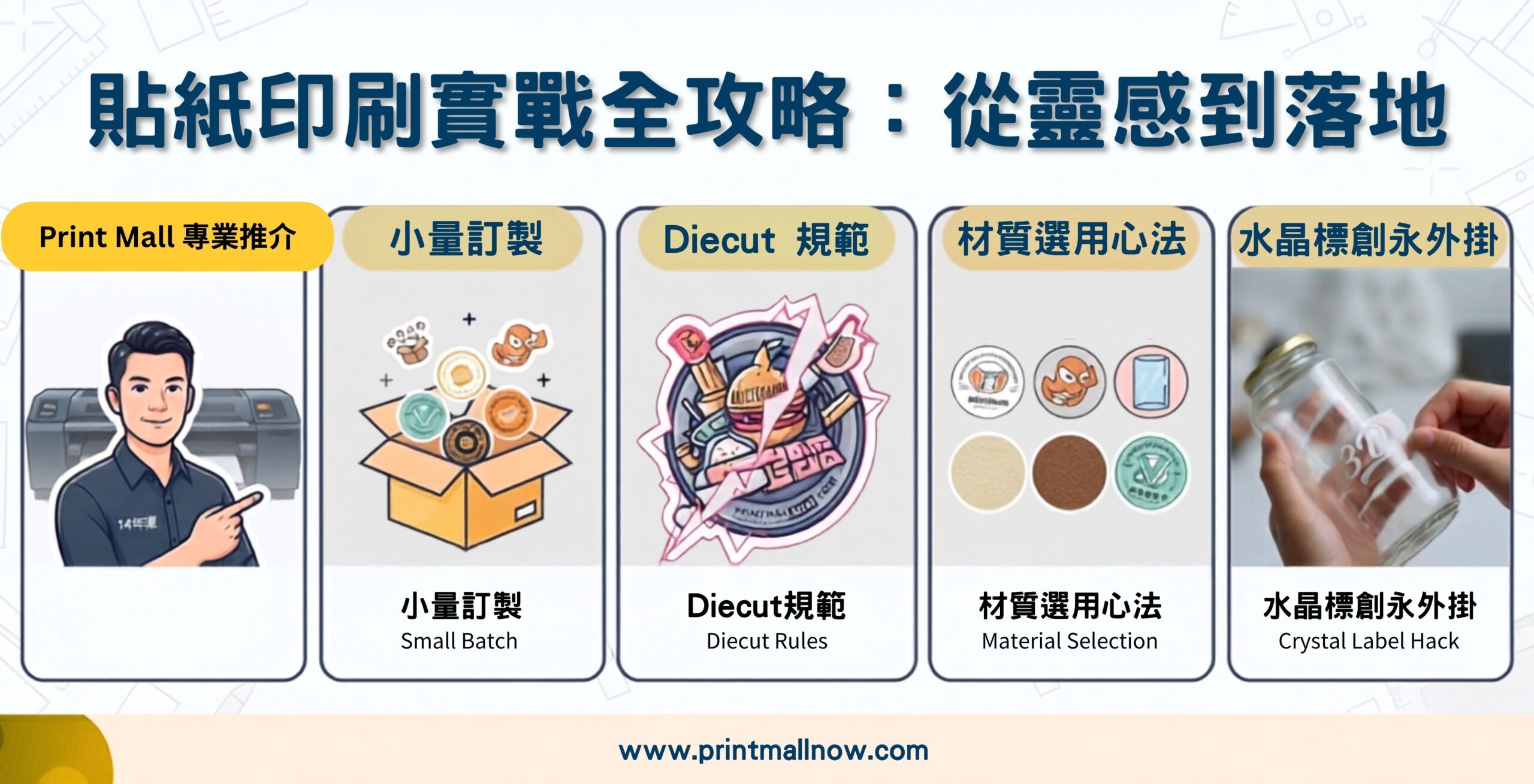 貼紙印刷, 小量貼紙印刷, 水晶標貼紙, 萬用轉印貼, 客製化貼紙, 貼紙材質比較, 一件起印貼紙, 水晶標怎麼貼, 透明貼紙推薦, Diecut 模切線怎麼做, 香港貼紙印刷推薦